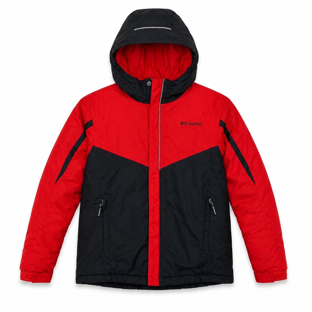 Columbia Winter Jacket Boys M Red Black Omni-Tech Hooded Ski Snow School